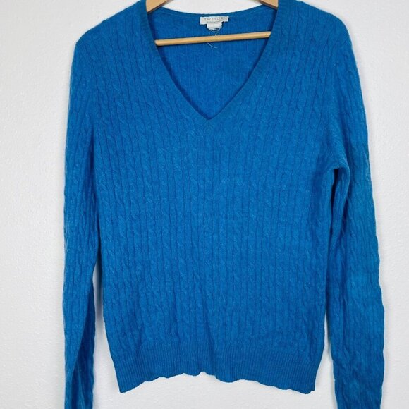 Tweeds Vintage 100% Cashmere Blue Cable Knit Sweater - Picture 3 of 13